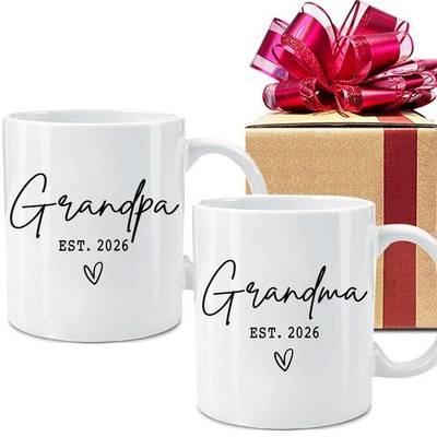 EST 2026 New Grandparents Mugs Set Couples Grandpa Grandma Pregnancy Reveal