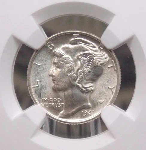 1941 "P" Mercury SILVER Dime 10c NGC MS66 FB #030 *FULL BANDS* Gem BU ECC&C, Inc