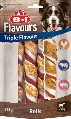 8In1 Triple Flavour Rolls Kaustangen Für Hunde - Kausnacks Mit Extra Viel Fleisc