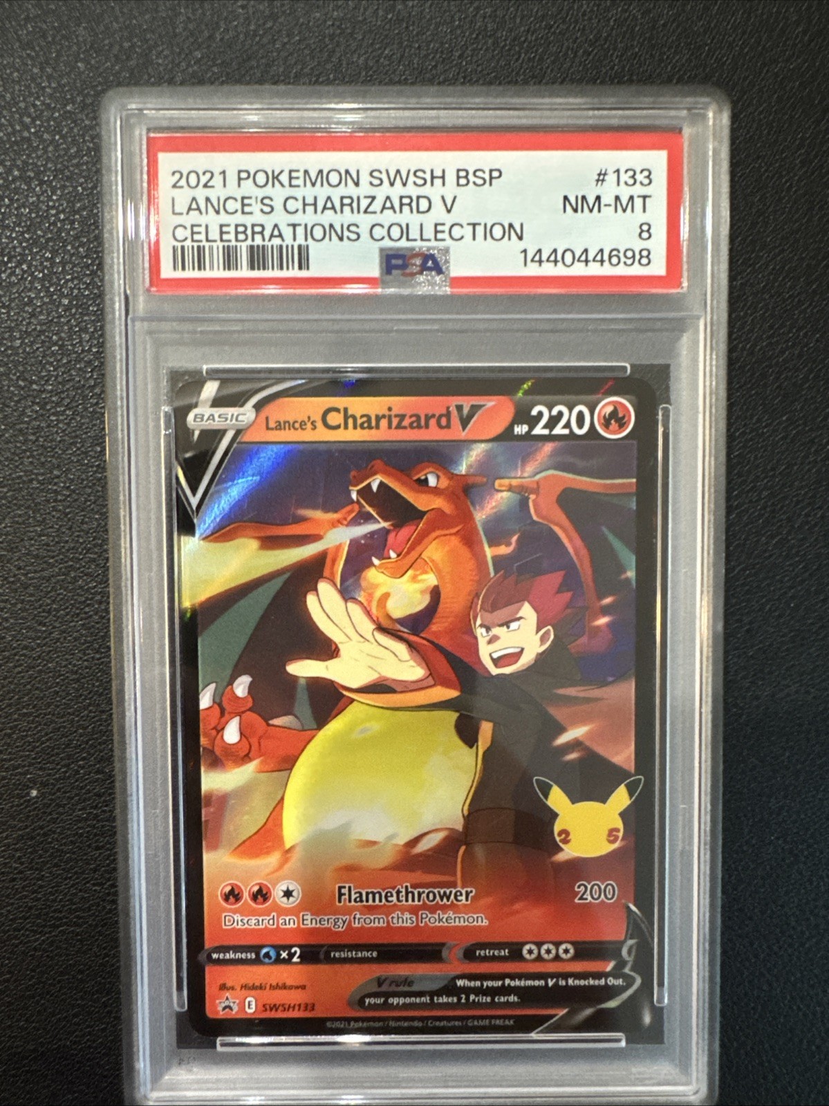 Pokemon 2021 Lances Charizard V SWSH133 25th Stamp Celebrations GEM MINT PSA 8