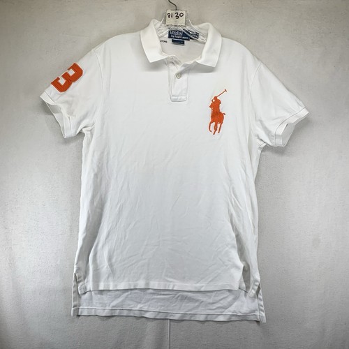 Polo Ralph Lauren Shirt Big Pony Rider White Orange 3 Custom Fit Medium