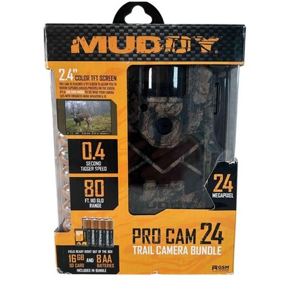 Muddy Pro Cam 24 Trail Camera Bundle 24MP 1080p HD 16GB SD Card 8 AA Batteries
