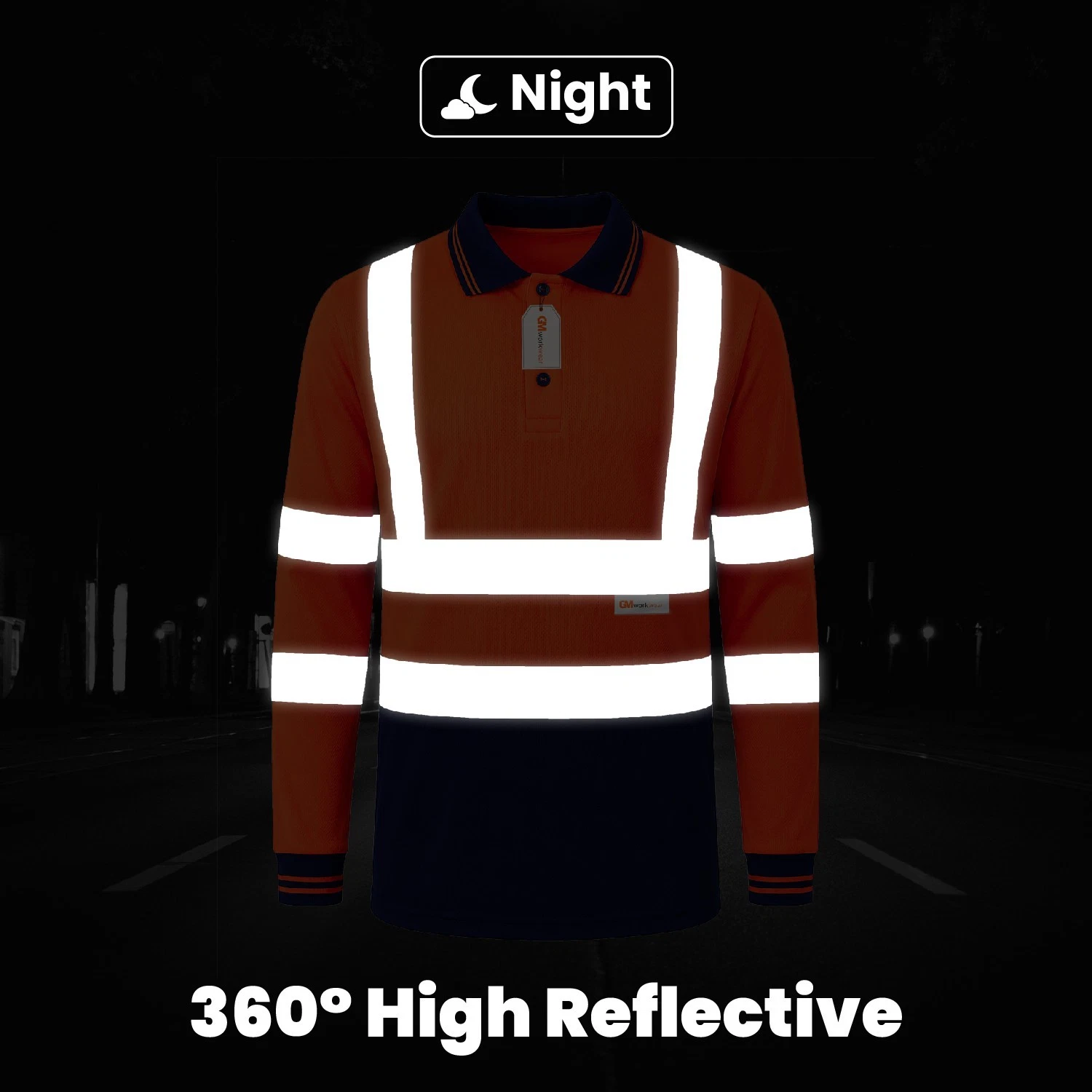 Orange long sleeve hi-vis polo shirt