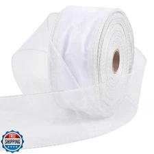 LOAVER White Organza Wired Sheer Ribbon,2-1/2" x 50 Yards Metalli
