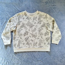 Karen Scott Sport Floral Printed Fleece Sweatshirt Women's XL White & Gray
