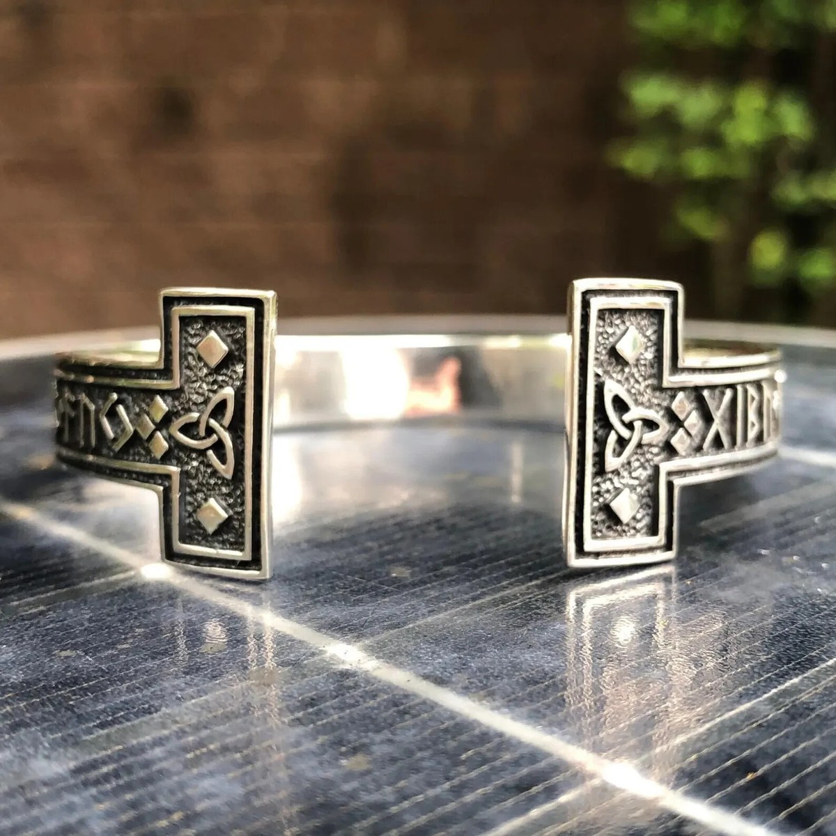 Handcrafted 925 Sterling Silver Viking Triquetra Elder Futhark Runes  Bracelet