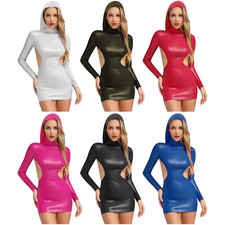 Women Lingerie Sparkly Dress Ladies Costume Hooded Mini Dress Adult Clubwear
