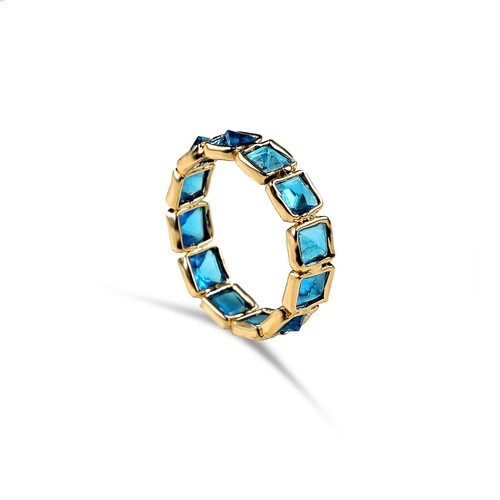 Princess Cut Blue Topaz Gemstone Stylish Fashion Wedding Statement Eternity Ring - Picture 6 of 16