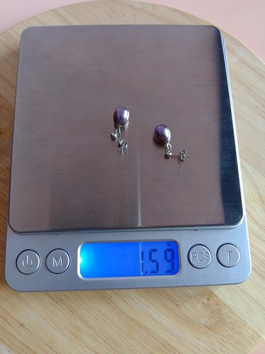 14k White Gold Purple Pearl Drop Dangle Stud Earrings 585 14ct Infinity Symbol - Picture 2 of 9
