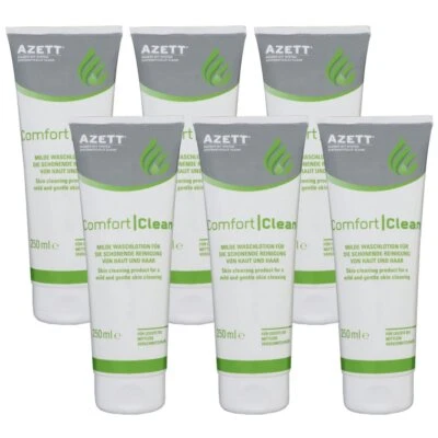 Azett Comfort Clean 6 x 250 ml Milde Waschlotion für Haut und Haar Set