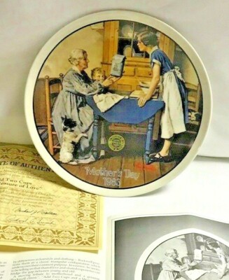Norman Rockwell Mothers Day Plate ADD TWO CUPS AND A MEASURE OF LOVE 1983 w/COA