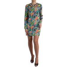 DOLCE & GABBANA Dress Multicolor Geometric Print Silk Crystals Midi IT40/US6/S