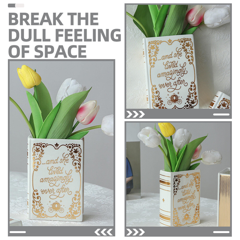 Ceramic Book Vase Dry Flower Arrangement Vase Book Shaped Decorative