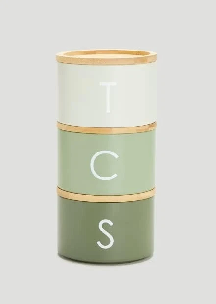 New Green Stackable Kitchen Canisters Set with Wooden Lids Z-27