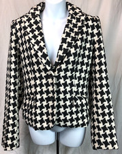 Vintage Woven Jacket Blazer 8 Blk/ivory Houndstooth Peak Collar 90s Academia