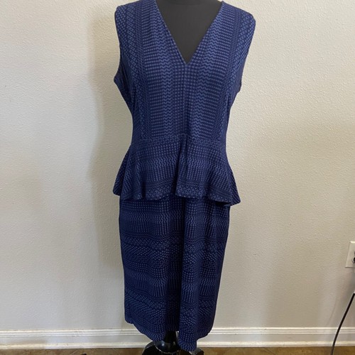 BCBGMAXAZRIA Women's Peplum Dress V-Neck Sleeveless Party Cocktail Navy Large