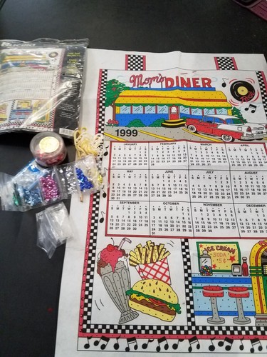 ❤️ Bucilla Needlecraft Sequin Calendar Kit "Mom's Diner" Jeweled 1999 16" x 24"