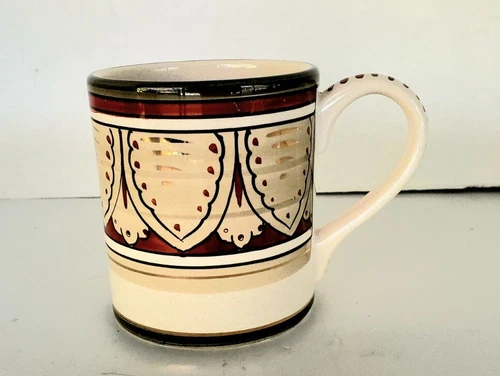 Sberna Deruta Made in Italy Pottery Mug Coffee Cup Gold Red Green Beige 3.75 In