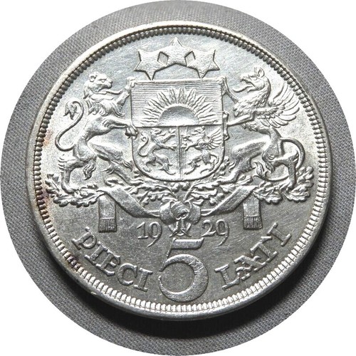 elf Latvia 1st Republic 5 Lati 1929 Silver S16 - 第 2/2 張圖片