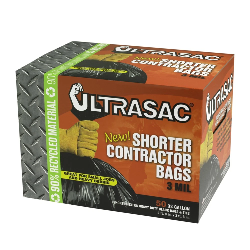 Ultrasac Contractor Trash Bags 50 Pack/w Ties Heavy Duty 3 Mil Black 33 Gallons