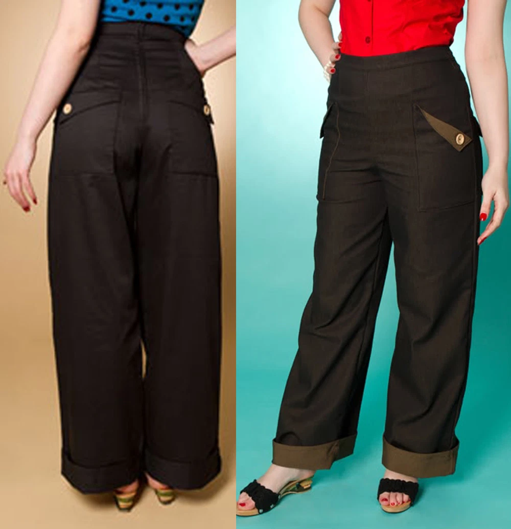 High Waist Trousers 8 Wide Leg 1940s 50s Retro Vintage style