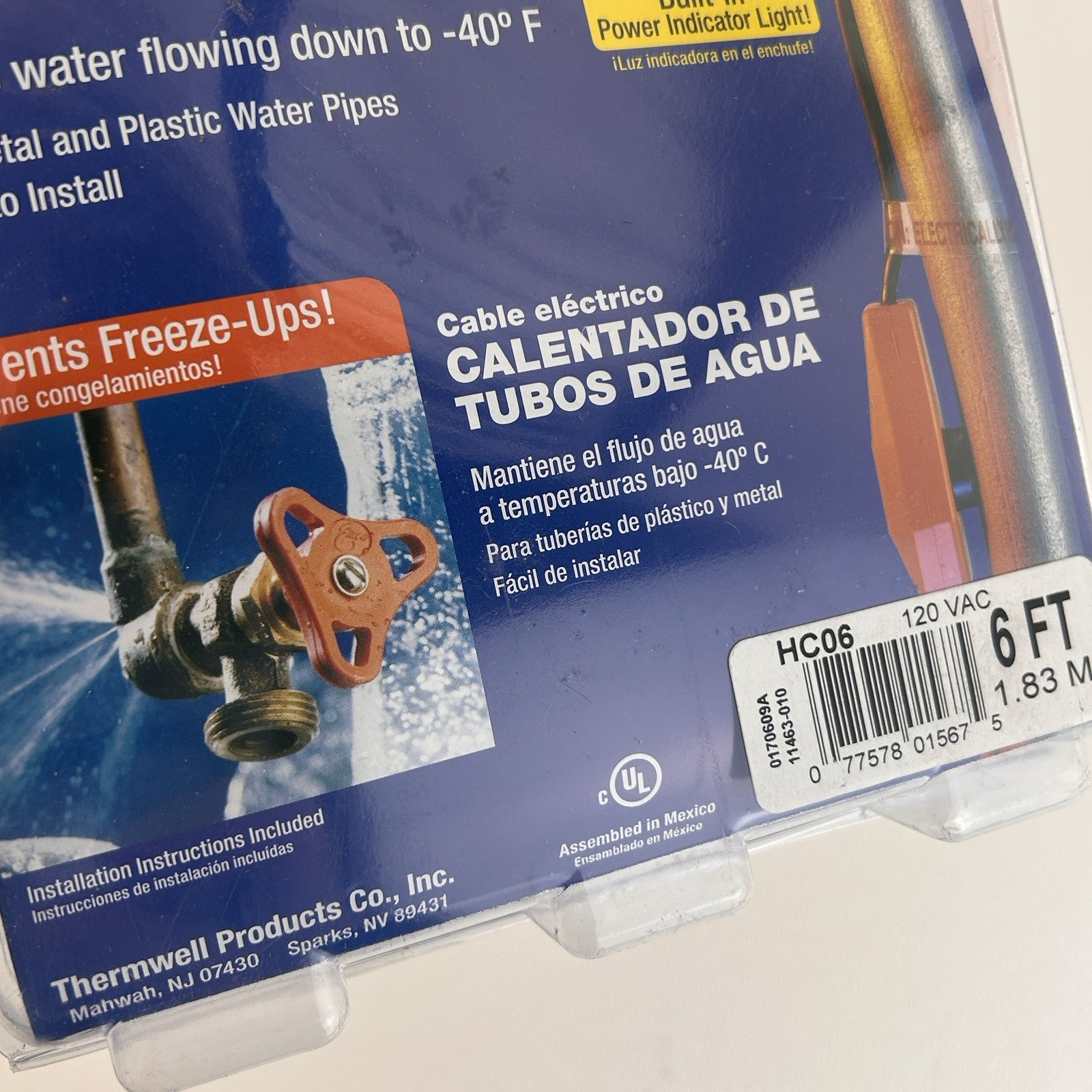 Frost King 6' Electric Water Pipe Heat Cable HC06 Built In Power Indicator Light