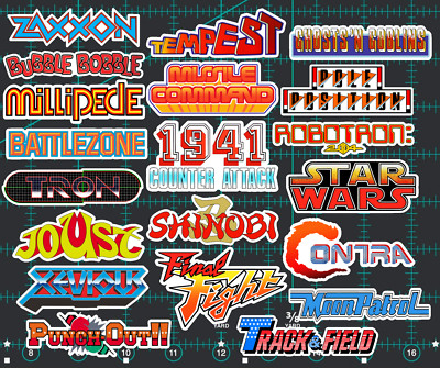 20 Classic Arcade Logo Stickers - White, Clear or Holographic - Vinyl