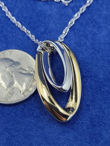 QVC Ethereal Gold 14K White & Yellow Gold Hoop Pendant with 20" Chain Necklace - Picture 4 of 12