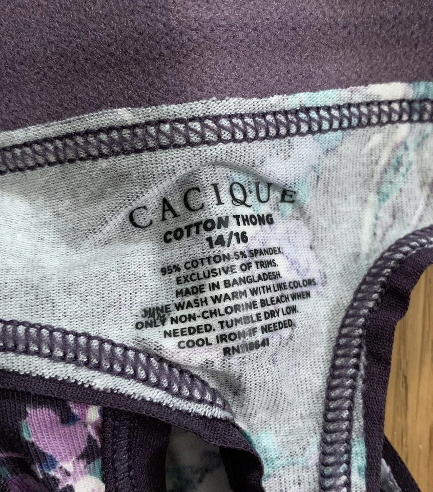 Plus Size 14/16 Lane Bryant Cacique Cotton Thong Panty Purple Lilac Flower Wide - Image 4 of 4