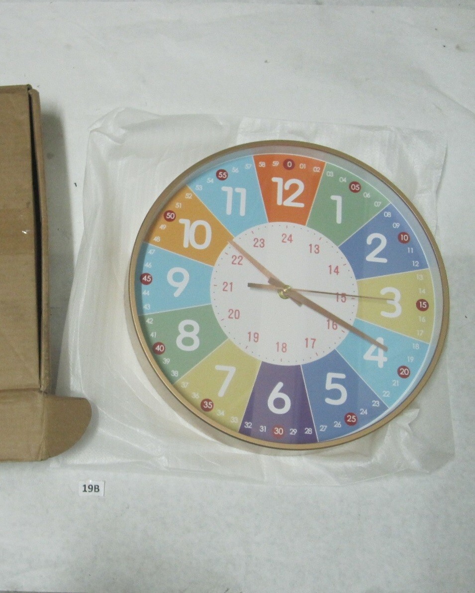 12inch Children Clock Mute Wall Hour Minute Second Cognition Colorful Colorful