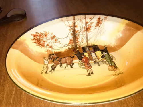 Antique ROYAL DOULTON “COACHING DAYS” SERIES Hand-painted  Oval 9” Veg BOWL