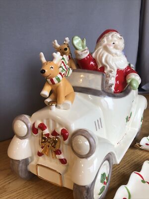 Lenox Santa's Journey Cookie Jar & 2 Tree Dishes & Reindeer Salt
