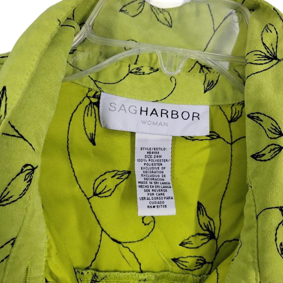 VTG Sag Harbor Embroidered Leaf Print Blouse Button Up 24W Fairy Faux suede - Image 3 of 4