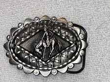 Vintage 1996 Great American Belt Buckle Co Solid Pewter Rodeo Rider Bronco 4286