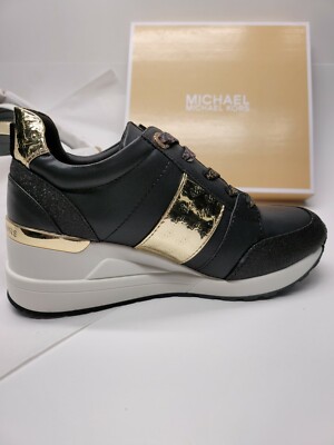 Michael Kors Neo Georgie Girls Youth Gold/Black Lace Up Wedge