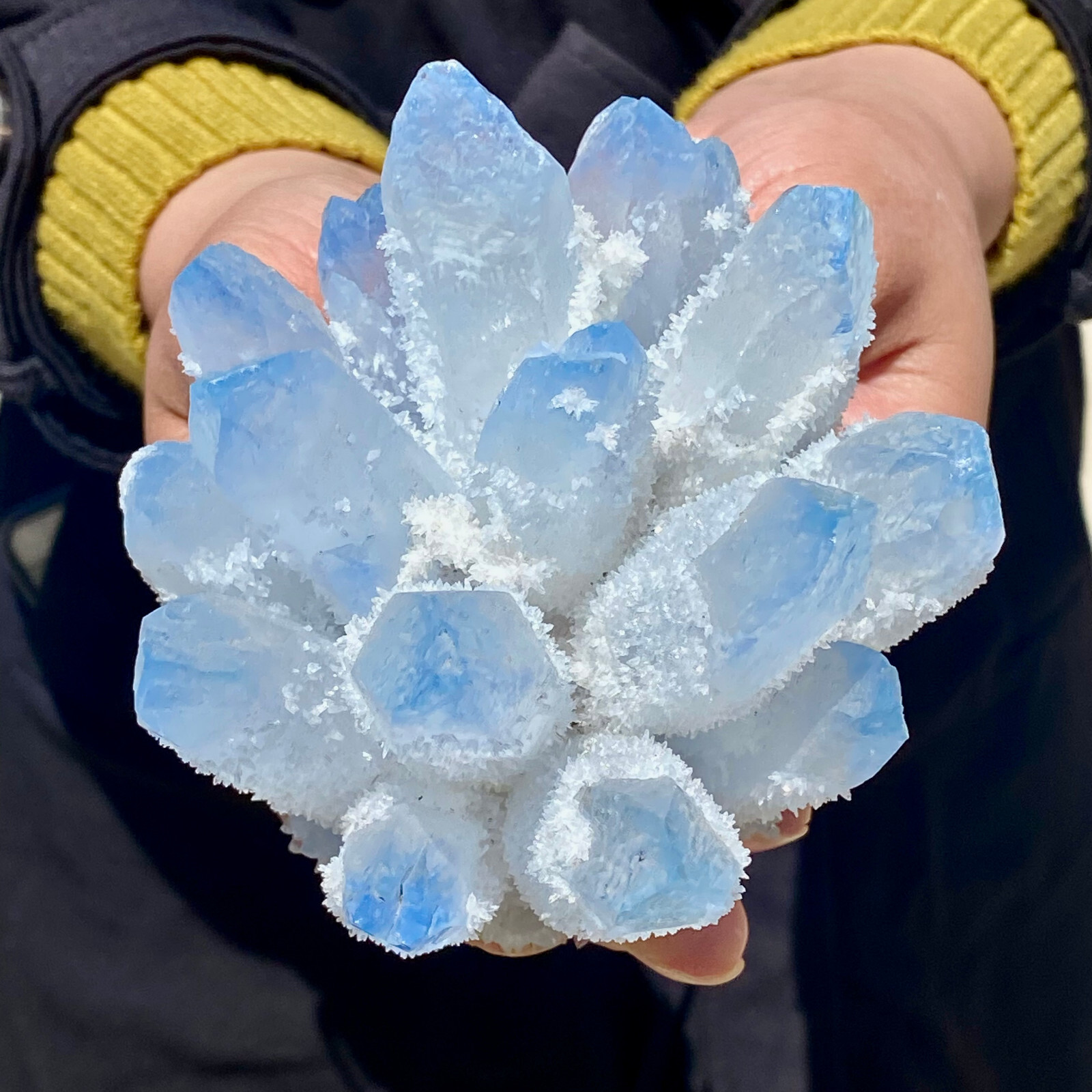 1.57LB Newly discovered blue Phantom Quartz Crystal Cluster mineral samples