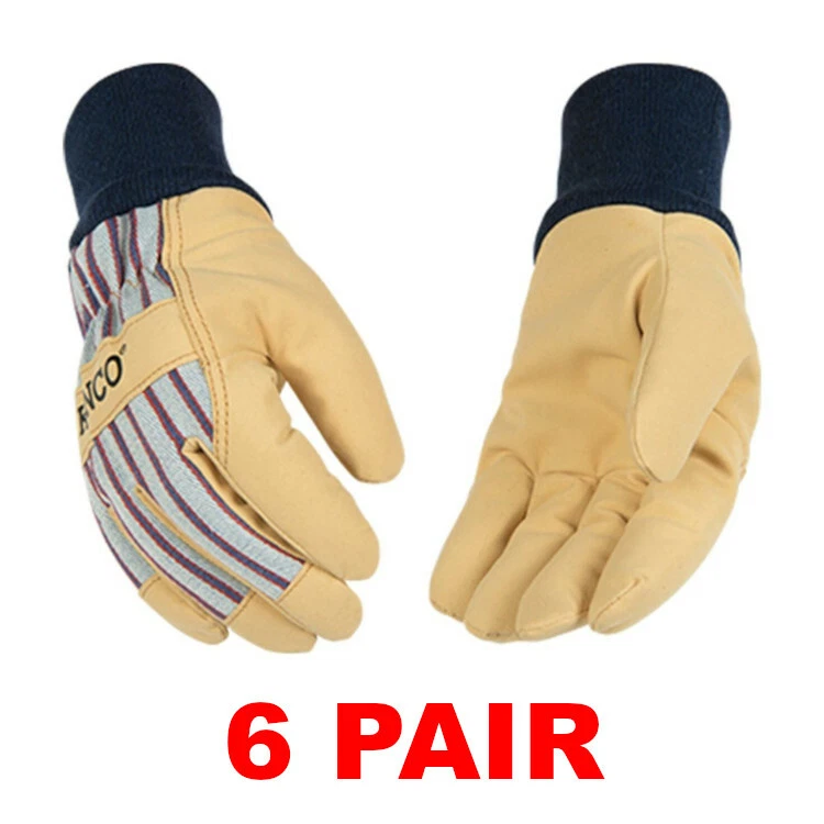 Kinco 1927KW Insulated Leather Winter Work Gloves With Knit Wrist (6 PAIR) SM-XL