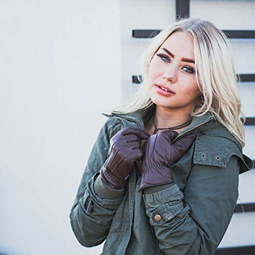 Mujeres Guantes de Invierno Forro Térmico Cálido Piel de Cordero Oveja Cuero Conducción de Automóviles  - Imagen 22 de 25