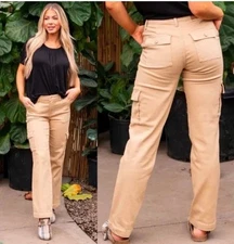 JUDY BLUE Khaki Cargo Straight leg Pants STYLE# JB88633 Size 13/31