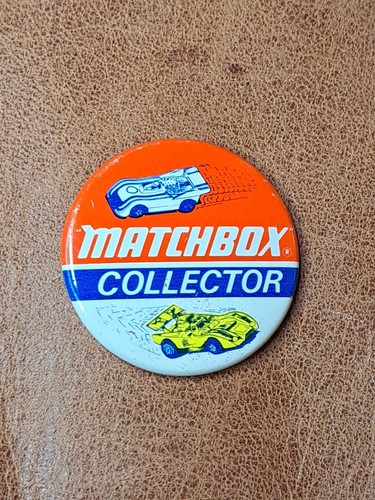 Vintage Matchbox Collector Pin Button Badge Red Blue White 1.5" Car Racing Toy
