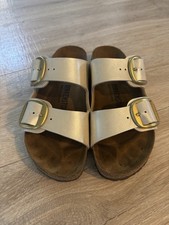 Birkenstock Gold Leather Slide Sandals Women's US 6 Buckle Comfort Straps