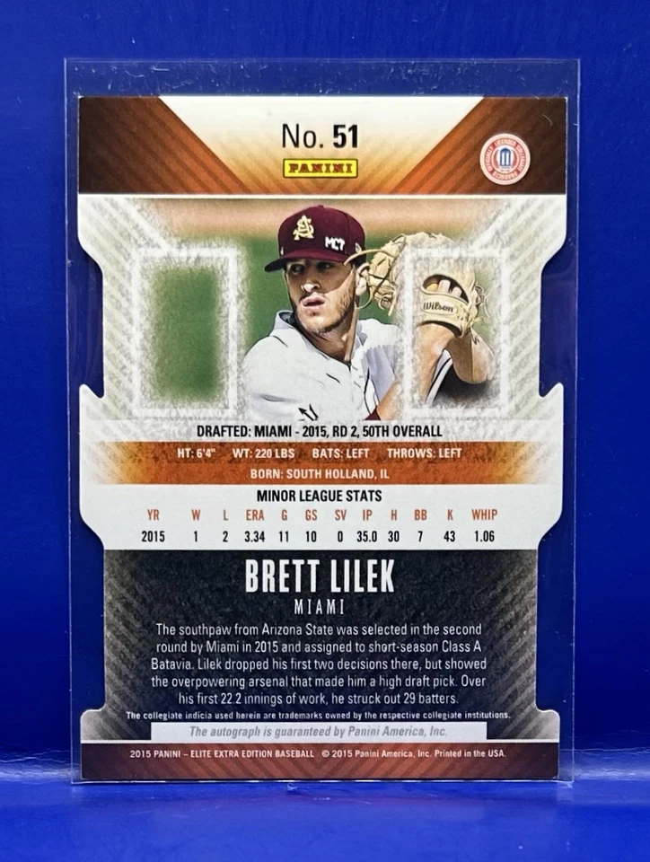 BRETT LILEK 2015 PANINI ELITE EXTRA EDITION #51 Die Cut AUTO #/75 Miami Marlins - Image 2 of 2