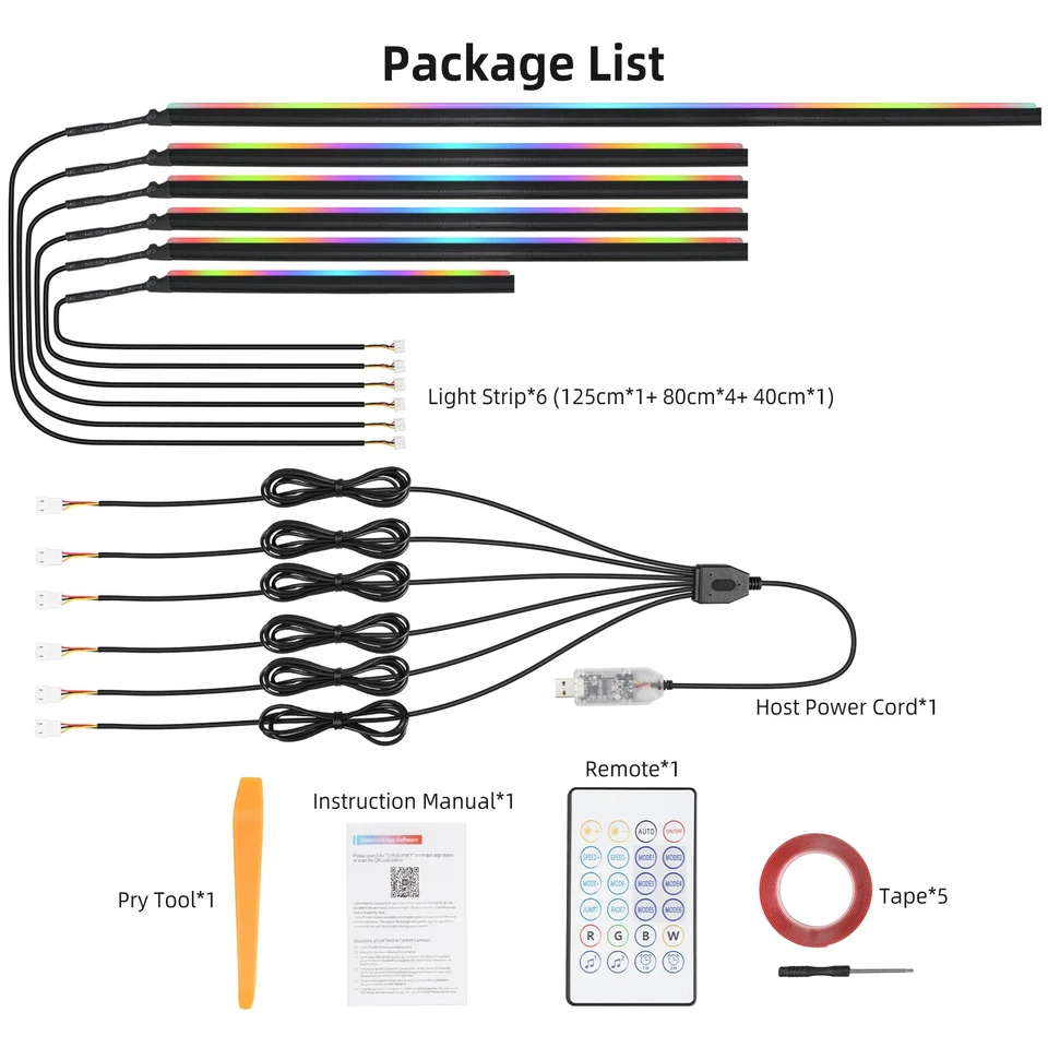 Tiras de luz LED RGB interior de automóvil acrílico persiguiendo atmósfera lámpara APP juego remoto Foto 2 de 4