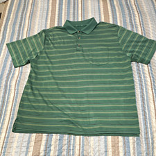 Golden Bear Men's Green Striped Polo Shirt Short Sleeve Collared Button XL