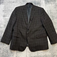Stafford Sport Coat Mens 46S Brown Windowpane Merino Wool Blazer Jacket Academia