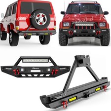 Steel Front Rear Bumper Wtire Carrierlight For1989-2001 Jeep Cherokee Xj Black