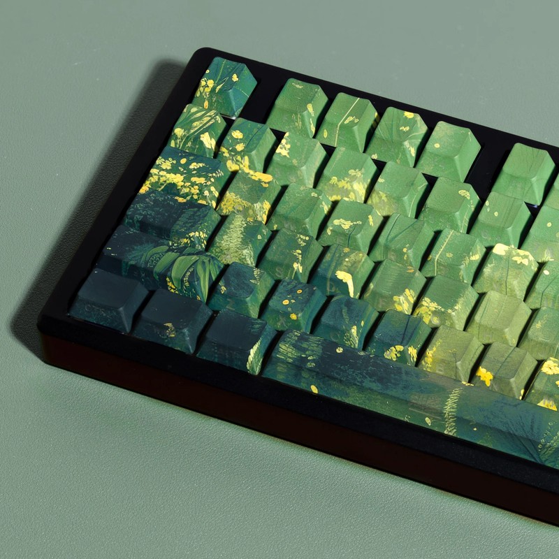 Jaycomia Cherry PBT Keycaps 131-Key Green Double Print Multi-Language Gaming