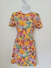 Zara Pullover Sheath Dress Drawstring Tie Cut-out Side Small Multicolor Tropical
