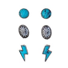 3 Pairs Set Turquoise Bohemian Stud Earrings for Women Natural Turquoise Green