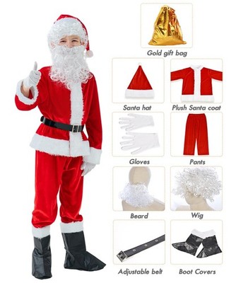 イニシャル 男の子 サンタ スタイ x'mas Children's Santa Claus Suit 8pc. Boys Child Velvet Christmas